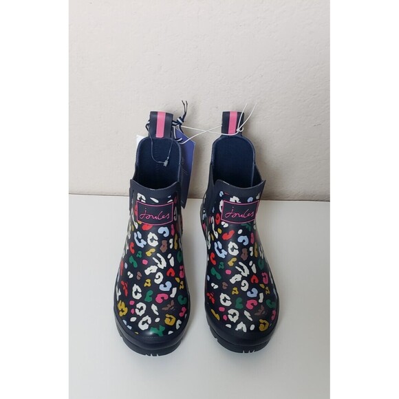 Joules Ankle Rain Boots Wellibob Navy Bees & Leopard Outdoor US 6 EU 37 UK 4 NWT - Picture 1 of 7